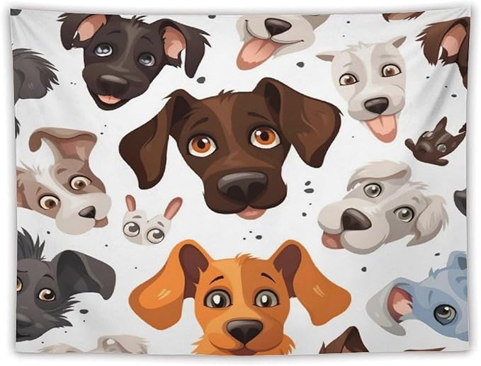 VUMIVI Cartoon Dog Head Tapestry Adorable Pets Humorous Style Abstract Art Illustration Tapestry Wall Hanging for Living Room Bedroom Dorm Classroom Aesthetic Decor W80xL60in
