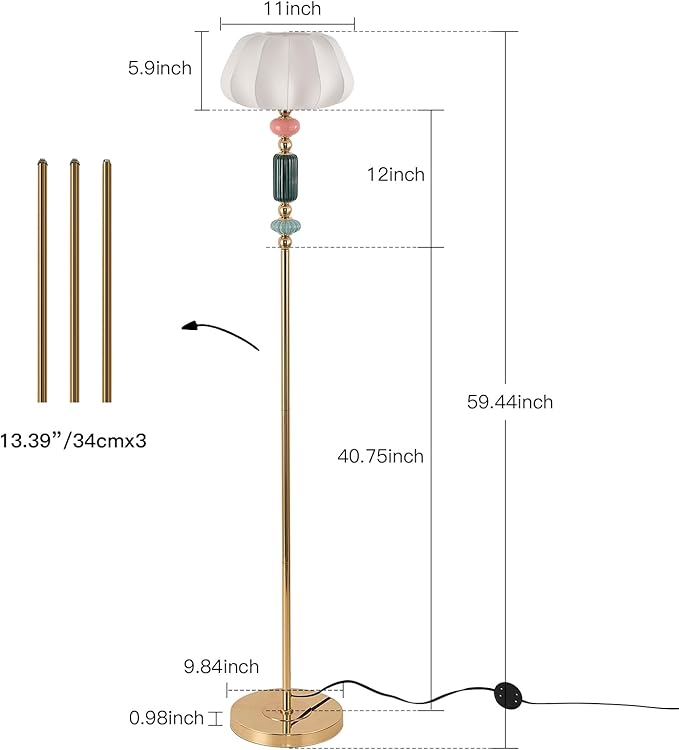Floor Standing Tall Lamp Imitated Silk White Shade Floor Lamp with Plug Switch Button for Living Room Bedroom Home Office