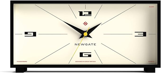 NEWGATE® Thunderbird Desk Clock | Retro Contemporary Rectangular Design | Black | Modern mid Century Style for Desk, Mantel, Table top or Shelf