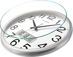 Wall Clock, 13 Inch Non-Ticking Silent Battery Operated Quartz Analog with LCD Display for Perpetual Calendar and F° Temperature, Ideal Modern Home, Bedroom, Kitchen, Office Décor (Sliver)