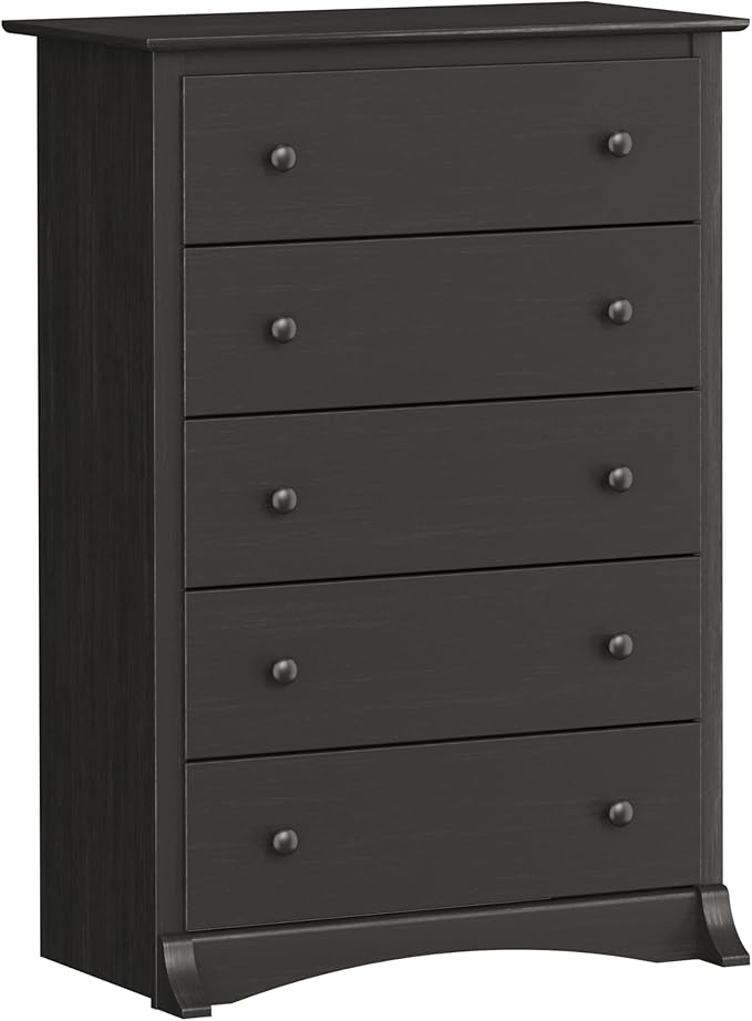 Prepac Sonoma Traditional 5-Drawer Tall Dresser for Bedroom, Functional Bedroom Dresser Chest of Drawers 17.75" D x 31.5" W x 44.75" H, Washed Black