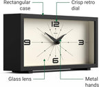 JONES CLOCKS® Odeon Desk Clock | Modern Rectangular Design | Black | Stylish Retro Look for Shelf, Table, Mantel or Bedside