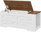 HOOBRO Storage Bench, 47.2'' Toy Box with Safety Hinges, Farmhouse Storage Chest with Side Storage Cubby, for Entryway, Bedroom, Living Room, White and Walnut WH96CW01