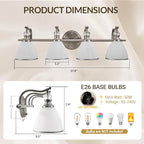ANDY STAR Bathroom Light Fixtures Over Mirror, 4-Light Brushed Nickel Vanity Lights for Bathroom, 27.8 Inch Vintage Wall Sconce with Milk White Bell Glass Shades, Rustproof Silver Finish, E26 Base