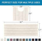 H.VERSAILTEX Bathroom Rugs Bath Rug Set 2 Piece Bathroom Contour Rug Toilet Mat Sets Non Slip Contour Bath Rug Ultra Thick Water Absorbent Striped Bath Mats Washable(47" x 17" Plus 20" x 20" U, Ivory)