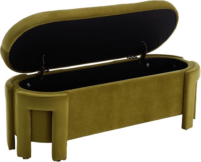 Kmax 50" Storage Ottoman Bench Modern Velvet Entryway Bench Comfy Upholstered End of Bed Bench for Hallway Entrance Bedroom Corner, Olive Green