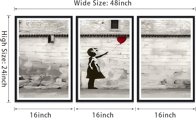 Novatique Street Banksy Wall Art Abstract Pop Art Wall Decor Black and White Graffiti Pictures Canvas Prints for Living Room Bedroom,16" x 24" x 3Pcs