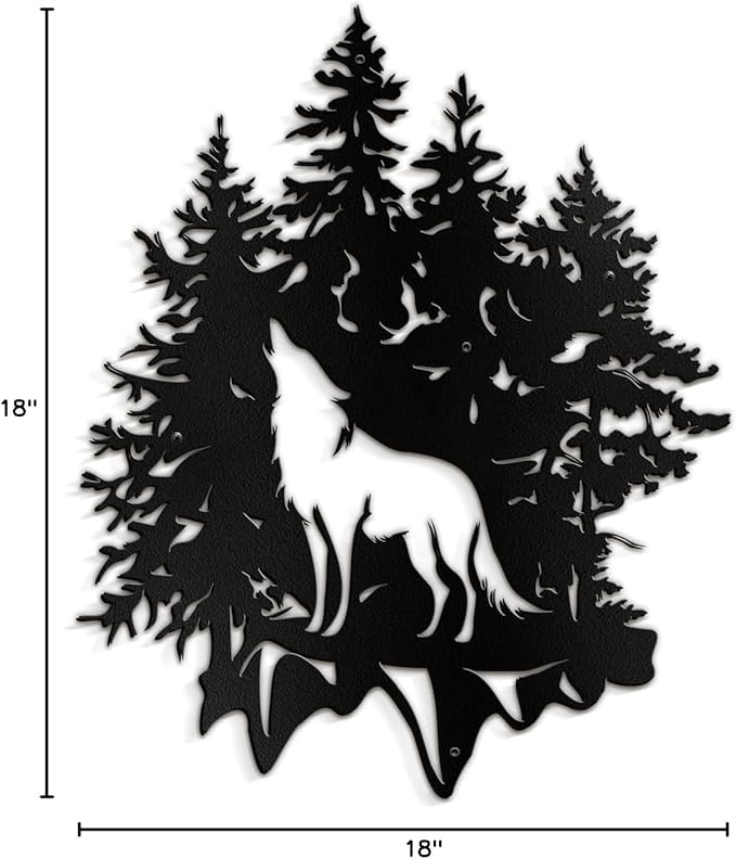 SIGNLEADER Metal Wall Art Decor Wolf and Pine Tree Minimalist Modern Abstract Wall Sculpture Hangings Home Decoration for Living Room, Bedroom, Bathroom, Kitchen, Outdoor - 18" Black