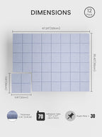 Bumusty Large Felt Bulletin Board, 48" x 36" Cork Board Alternative, 12-Pack Wall Tiles with 4-Compartment Design, 30 Push Pins, 70 Adhesive Tabs, Ideal for Office & Home Decor, Soft Periwinkle