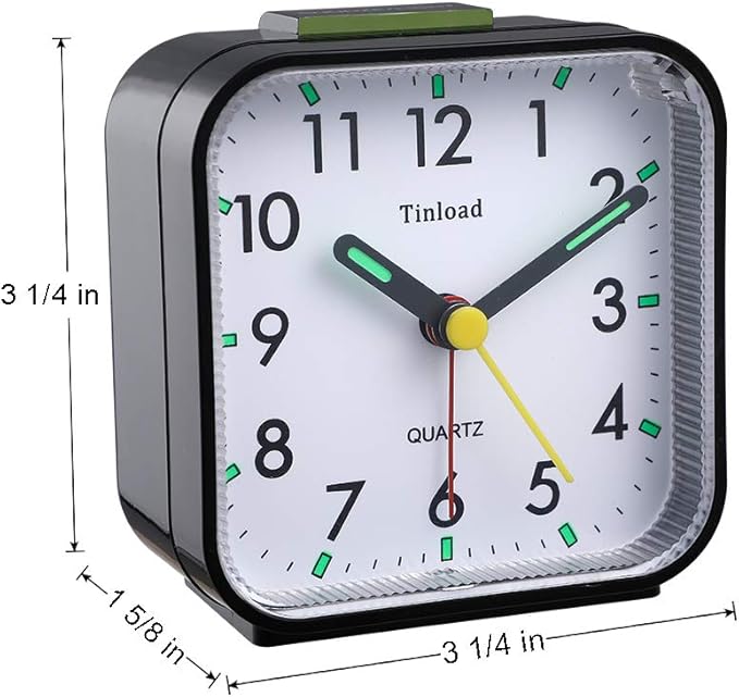 Small Battery Operated Analog Travel Alarm Clock Silent Non Ticking, Gentle Wake, Ascending Beep Sounds, Snooze,Lighted on Demand, Easy Set(Black)