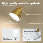 Modern Gold Reading Lamps Floor Standing, 12W Dimmable LED Vintage Brass Standing Lamp for Bedroom, Adjustable Heights Antique Brass Tall Floor Lamp, for Reading Home Corner Living Room
