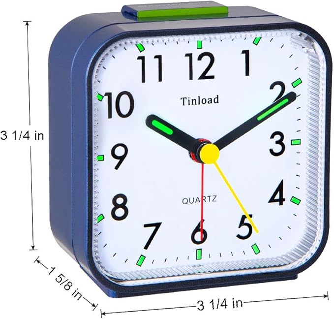 Small Battery Operated Analog Alarm Clock Silent Non Ticking, Ascending Beep Sounds, Snooze,Light Functions (Blue)