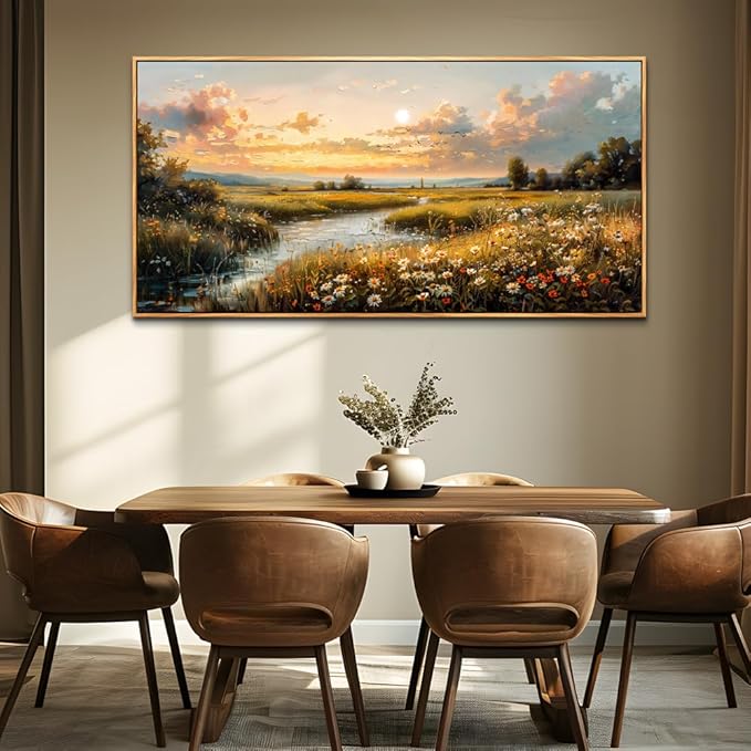 FUHAIHUA Wood Framed Canvas Wall Art For Living Room Large Wall Decor For Office Bedroom Decorations Sunset Landscape Pictures Farmhouse Painting Artwork Room Wall Mural Aesthetic Home Decor 30x60 In