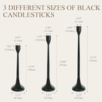 Tall Black Cast Iron Candlestick Holders Set of 3, Wrought Iron Tall Taper Candle Holders, Candle Sticks Holders Decor for Home Decor, Mantle, Table, Wedding-11.8"+13.8"+15.4"(Black)