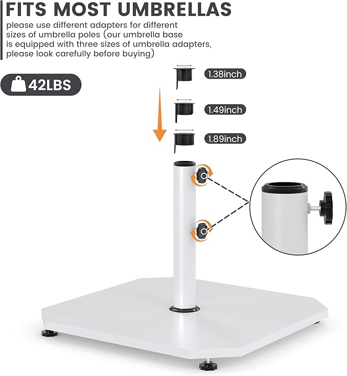 Sundale Outdoor Umbrella Base 40lbs with Stainless Steel Umbrella Tube, Heavy Duty Steel Umbrella Stand, White