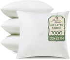 Ashler Throw Pillow Inserts 22 x 22 Inches Set of 4, Indoor Decorative Pillows, Soft and Firm Pillows with Air Layer, Square Cushion Sham Stuffer for Couch and Living Room