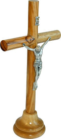 Holy Land Market Olive Wood Smooth Round Sticks Bethlehem Catholic Crucifix - Modern Style (Crucifix, 7.5 Inches)