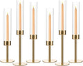 VINCIGANT 6PCS Gold Candle Stick Holders Centerpieces for Tables, Metal Candlesticks Holder with Acrylic lampshade for Parties, Valentine's Day, Birthday,Wedding Decorations