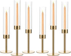 VINCIGANT 6PCS Gold Candle Stick Holders Centerpieces for Tables, Metal Candlesticks Holder with Acrylic lampshade for Parties, Valentine's Day, Birthday,Wedding Decorations