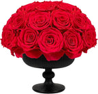 JoyFlower Preserved Flowers Vase Ceramic Decor, Red Eternal Flower Vases for Centerpieces, Forever Flower Decorations for Party Home Wedding Table Living Room Bedroom, Ceramic Flower Vase House Decor