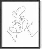 Y2K BOO Kissing Couple UNFRAMED Wall Art Romantic Intimacy Continuous Line Drawing 16x20 Inch Heavyweight Paper Modern Minimalist Love Studio Decor