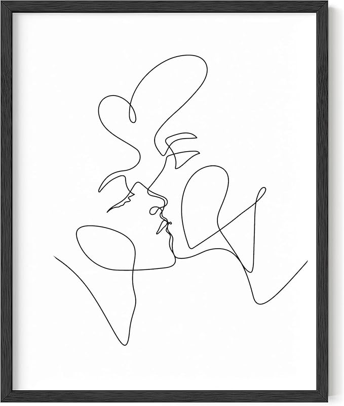 Y2K BOO Kissing Couple UNFRAMED Wall Art Romantic Intimacy Continuous Line Drawing 16x20 Inch Heavyweight Paper Modern Minimalist Love Studio Decor