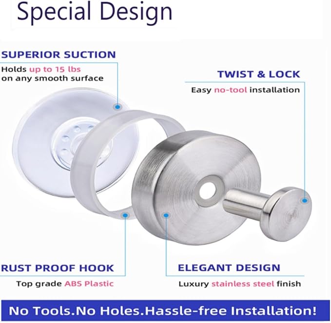 Suction Cup Hooks for Wreaths,2025 New No Drill Suction Cup Hooks for Shower Hanging Towels,Removable Reusable Stainless Steel Towel Hooks for Bathroom Wall,Kitchen,Robes (Gold)