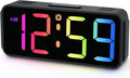 Peakeep Small Tiny Digital Alarm Clock Plug in for Kids Bedroom Bedside Nightstand, RGB Colorful Changing Large Display for Travel, Dimmable 6 Brightness, Corded Electric Battery Backup (Black - RGB)