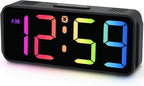 Peakeep Small Tiny Digital Alarm Clock Plug in for Kids Bedroom Bedside Nightstand, RGB Colorful Changing Large Display for Travel, Dimmable 6 Brightness, Corded Electric Battery Backup (Black - RGB)