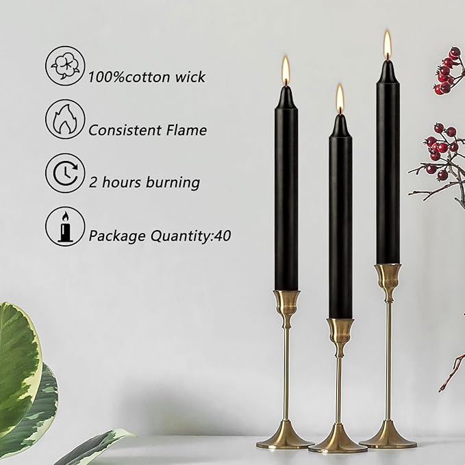 Set of 40 Black Candles – Spell Chime Candles for Halloween, Rituals, Prayer, Birthdays, Meditation, Altar - 4 Inch Tall, Unscented