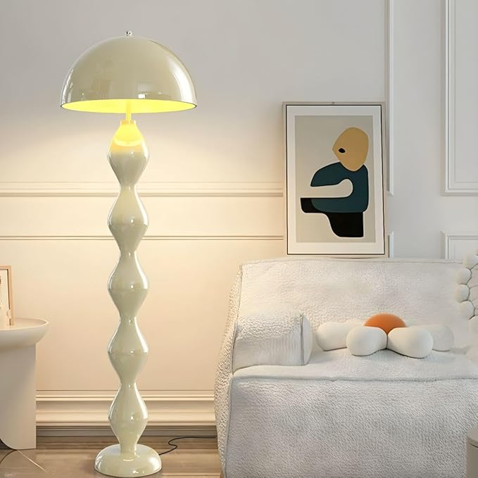 CraftThink Modern Floor Lamp, Modern Standing Corner Lamp with Iron Lampshade, Tall Lamp Mid Century Standing Lamp with Foot Switch for Bedroom Reading Living Room (Ivory, Bulb Not Included)