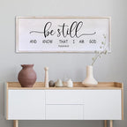 Surfapans Be Still and Know that I am God Wall Decor 40"x15" Large Farmhouse Family Living Room Vintage Religious Bible Verses Entryway Sign Wood Framed Scripture Hallway Hanging Wall Art (White)