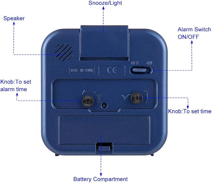 Small Battery Operated Analog Alarm Clock Silent Non Ticking, Ascending Beep Sounds, Snooze,Light Functions (Blue)