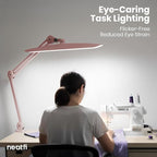 Neatfi XL Nail Desk Lamp with Clamp, 2200 Lumens, 20-Inch Wide Head, Dimmable 4 Levels, 6500K, LED Task Light for Manicure Table, Crafts, Workbench, Office (Non-CCT, Rose Gold)