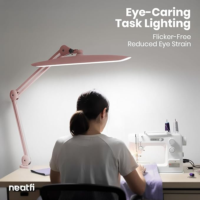Neatfi XL Nail Desk Lamp with Clamp, 2200 Lumens, 20-Inch Wide Head, Dimmable 4 Levels, 6500K, LED Task Light for Manicure Table, Crafts, Workbench, Office (Non-CCT, Rose Gold)