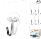 GLUIT Adhesive Wall Hooks for Hanging Heavy Duty 22 lbs Hooks for Walls No Damage, Towel Sticky Clear Hook, Waterproof, Home, Bathroom, Kitchen, Office, and Outdoor 6 Pack
