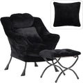 Lazy Chair with Ottoman, Large Black Lounge Accent Chair with Ottoman and FA Throw Pillow, Comfy Plush Reading Chair for Living Room Bedroom Dorm Room Office Apartment Relaxing Use