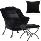 Lazy Chair with Ottoman, Large Black Lounge Accent Chair with Ottoman and FA Throw Pillow, Comfy Plush Reading Chair for Living Room Bedroom Dorm Room Office Apartment Relaxing Use
