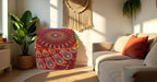 CRAFT KALA Large Hippie Mandala Meditation Floor Ottoman Pillow Cushion Pouf Cover Square Poufs Cover Bohemian Circle Floor Cushion Case Outdoor Fireplace Living Room Decor 18X18X14 inches, Red Mirchi