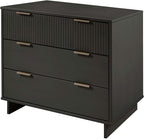 Manhattan Comfort Granville 2 Piece Modern Bedroom Dresser Set, Includes Standard Drawer Storage and Nightstand with Solid Wood Vertical Ribbed Design and Gold Accents, Dark Grey