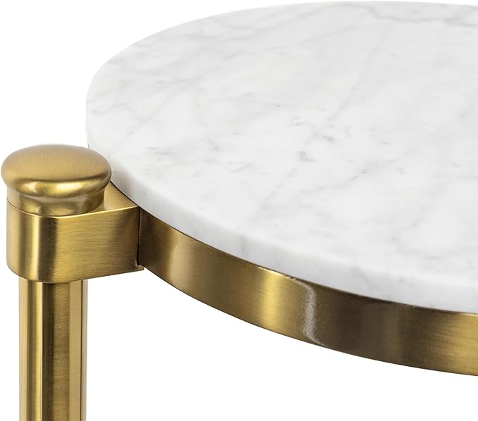 TEHOME Gold Marble Drink Table Metal Martini Round Small Drink Side Table for Couch Marble C Shaped End Table for Sofa 10" diam,24.55" h