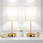 Gold Touch Lamps for Nightstand Set of 2 - Bedside Table Lamp for Bedroom with Dual USB Ports & AC Outlet, 3-Way Dimmable Lamps for Living Room Boys Room, Night Light with 5000K Daylight Bulbs