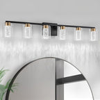 SineRise 6-Light Black and Gold Vanity Light with 3 Color Modes (3000K/4000K/6000K), Eye Protection LED Bathroom Light Fixture, Dimmable Modern Wall Light Over Mirror with Clear Glass Shade