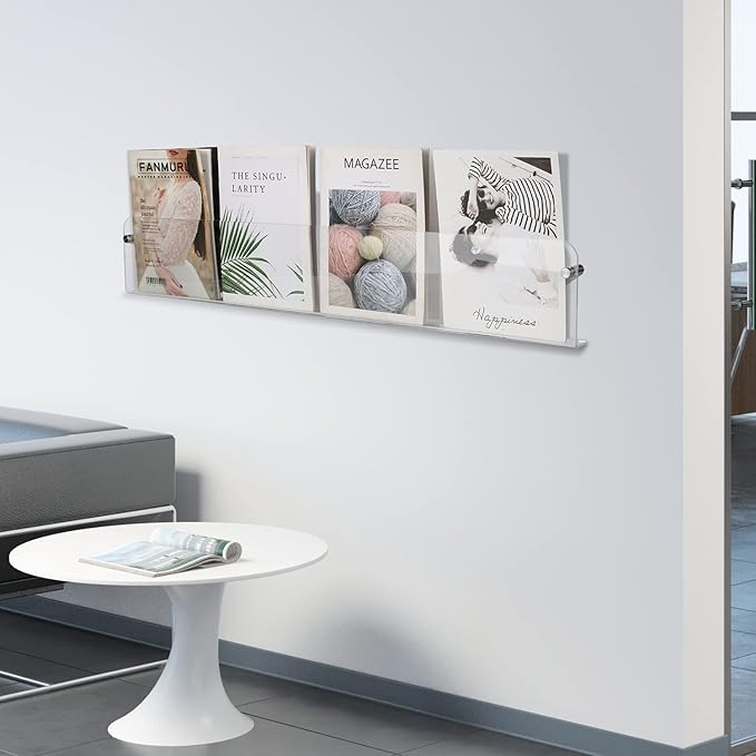 Magazine Holder,Clear Acrylic Wall Mounted Shelf for Waiting Room, Living Room, Office, Home Decor Display (24inch-pack 2)