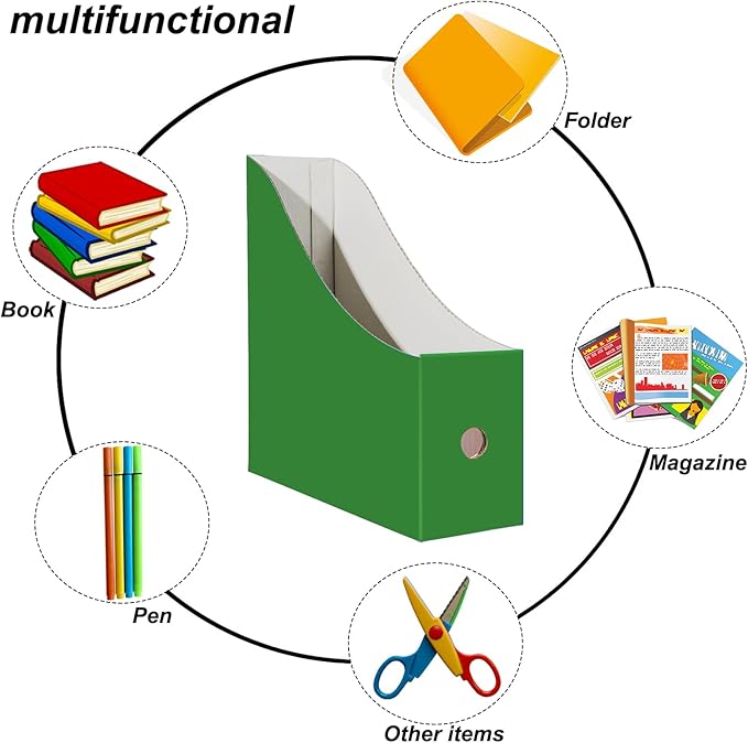 Limitliho Cardboard Magazine Holder for Desk, Book Bins for Classroom Library,Office,Home, 10.6" H x 10.2" L x 3.5" W in file holder (Green, 6 Pack)