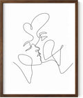 Minimalist Couple Art Wall Art Print Couple Kiss Abstract Line Drawing, Gallery Quality 11"x14" Walnut Framed, Abstract Love Aesthetic Decor Bedroom Living Room