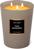 HomeLights Premium Scented Candles - 33.3 oz Natural Soy Wax, Aromatherapy for Home, Long Lasting Smokeless, 130 hrs Burn Time, 3 Cotton Wicks, Gifts for Women & Men - Teak Mahogany