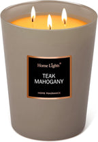 HomeLights Premium Scented Candles - 33.3 oz Natural Soy Wax, Aromatherapy for Home, Long Lasting Smokeless, 130 hrs Burn Time, 3 Cotton Wicks, Gifts for Women & Men - Teak Mahogany