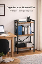 Small Bookshelf for Small Spaces, 3-Tier Industrial Bookcase with Metal Frame and Wood Shelves, Narrow Storage Shelf for Living Room, Bedroom, Apartment