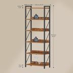 HOOBRO Bookshelf, 6-Tier Industrial Bookcase, Book Shelf Storage Organizer, Tall Bookshelf with Metal Frame for Living Room, Bedroom, Home Office, Kitchen, Rustic Brown and Black BF726SJ01